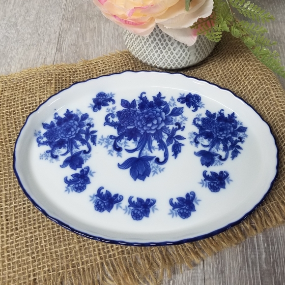 Blue floral oval porcelain tray - Picture 5 of 6